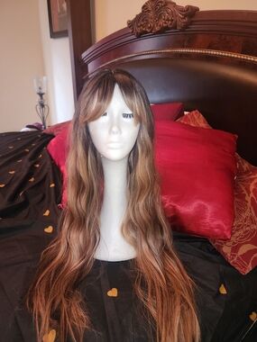 Stylish Long Wavy Women’s Wig with Front Bangs - Brown Ombre